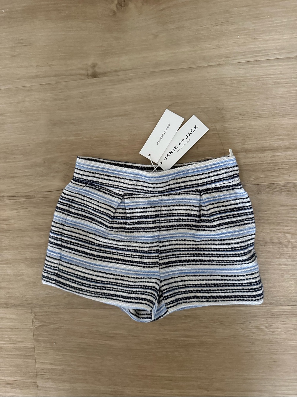 Janie and Jack White, Light Blue & Black Striped High-Waist Shorts